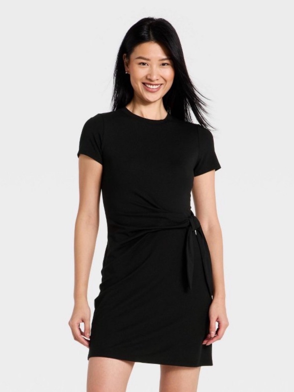 Women's Short Sleeve Tie-Front Knit Mini Dress - A New Day™ Black S